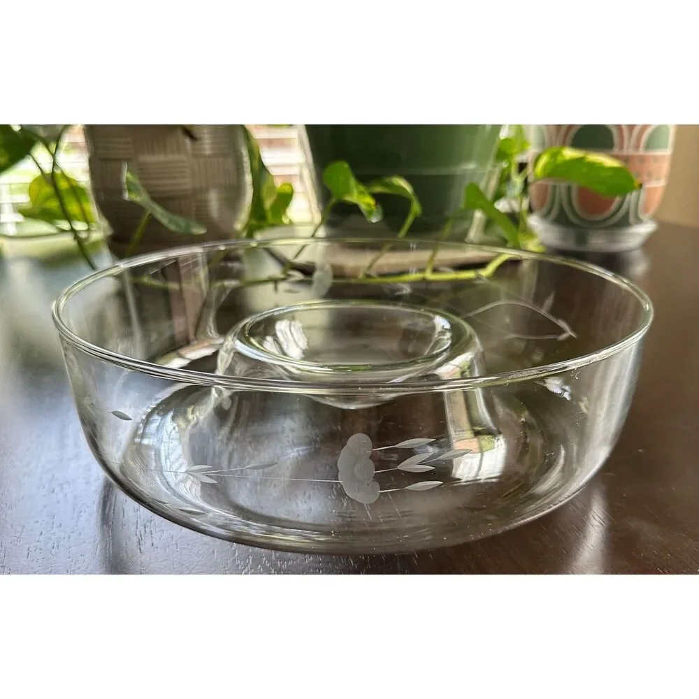 Vintage Princess House Chip & Dip Crystal Bowl Mid Century Casual Party